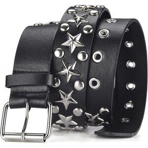 🆕 Women Black Studded Waist Belt Stud Punk Rock Cosplay Halloween Metal Buckle